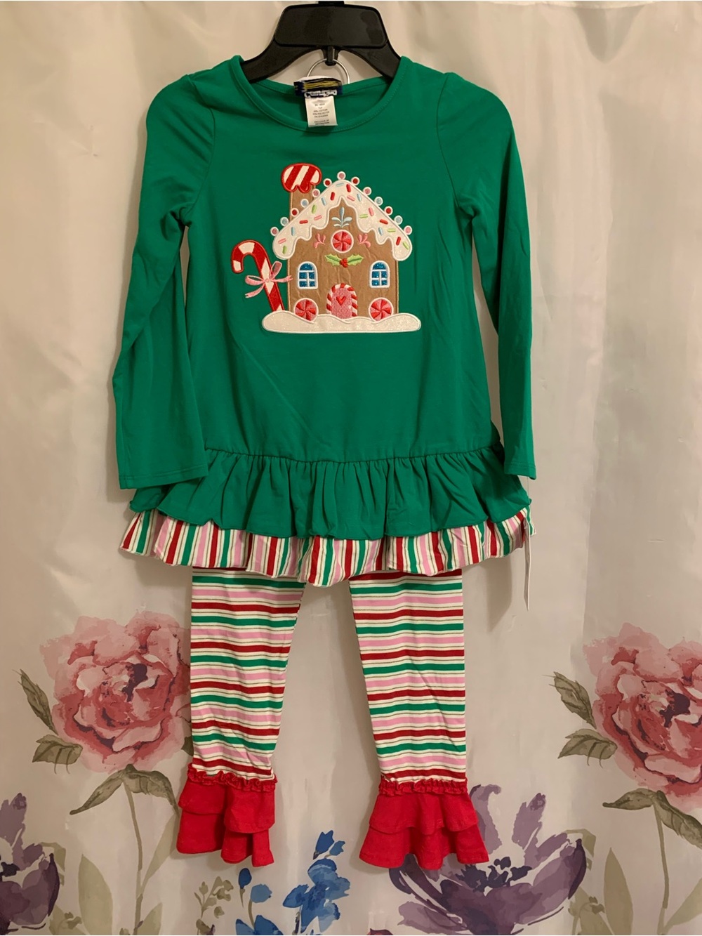 Girls Holiday Gingerbread Ruffle Set - Green